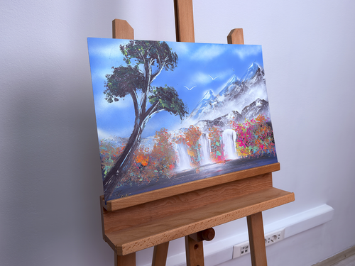 "Azure Cascades" - Paper Spray Art