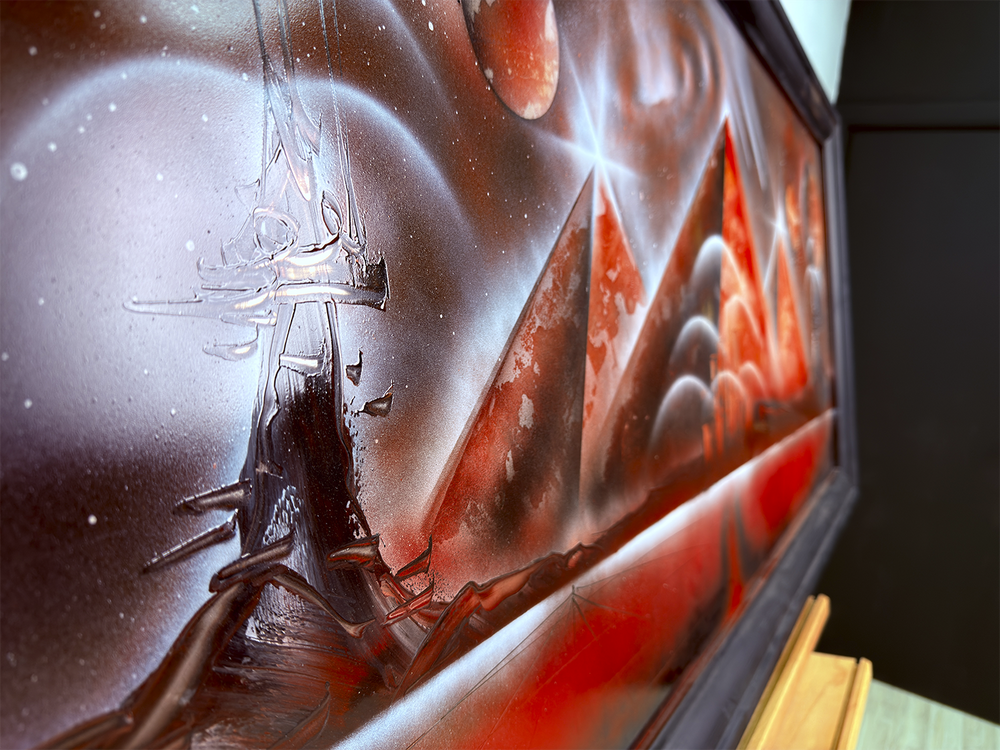 "Red Moon Pyramids" - Giant Mirror Spray Art