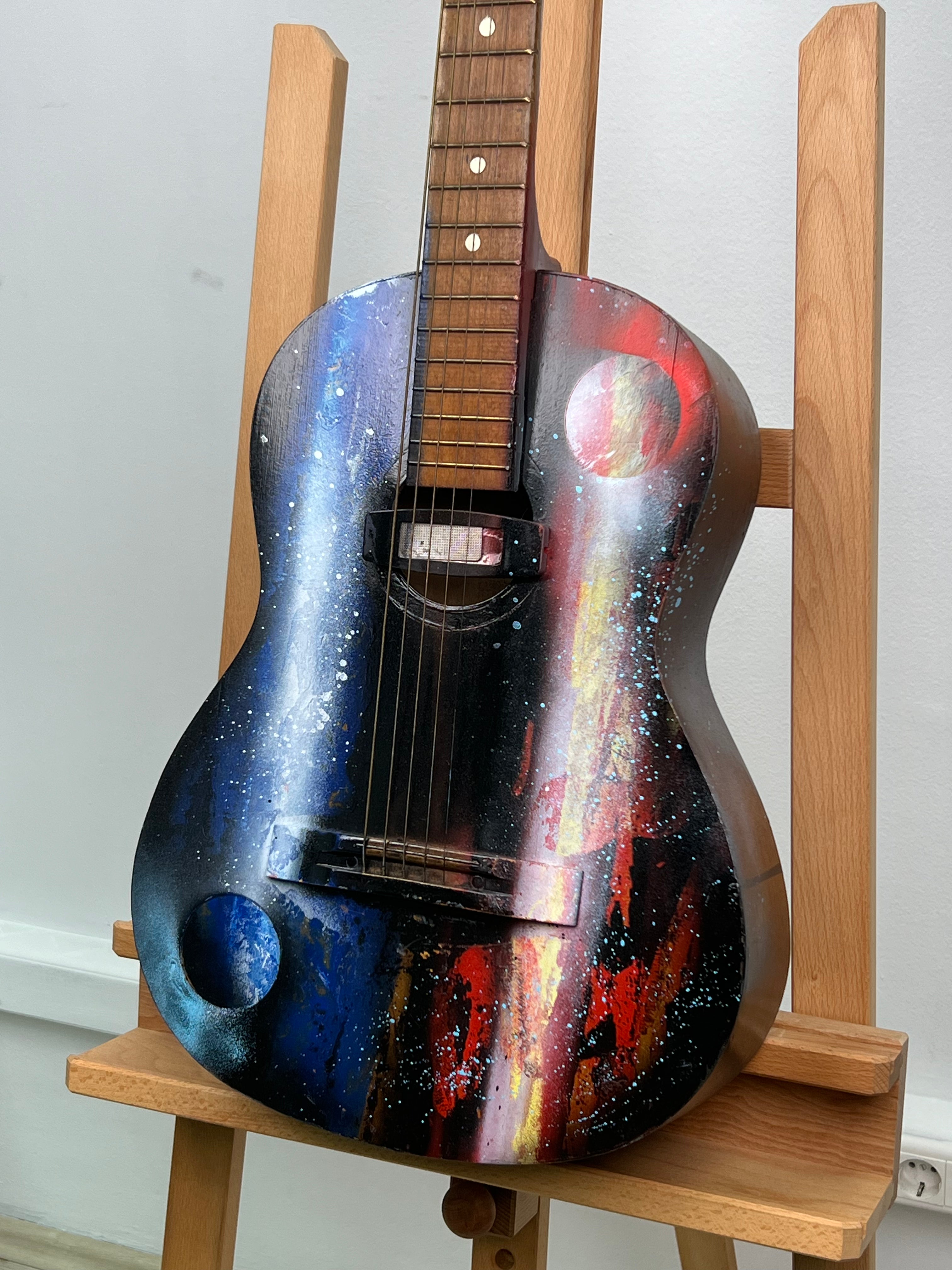 Misty Ronin Atmospheric Painting on Guitar