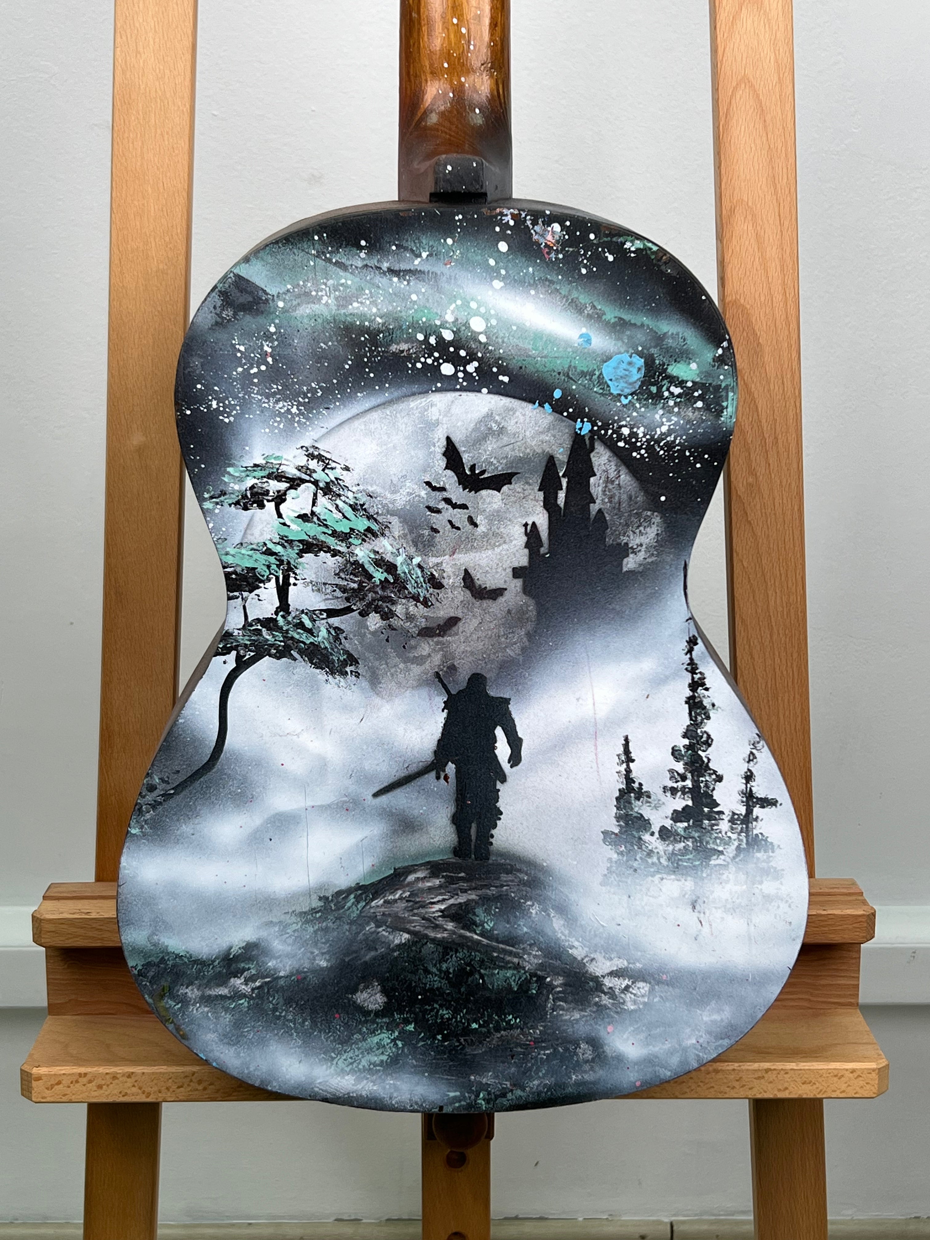 Misty Ronin Atmospheric Painting on Guitar