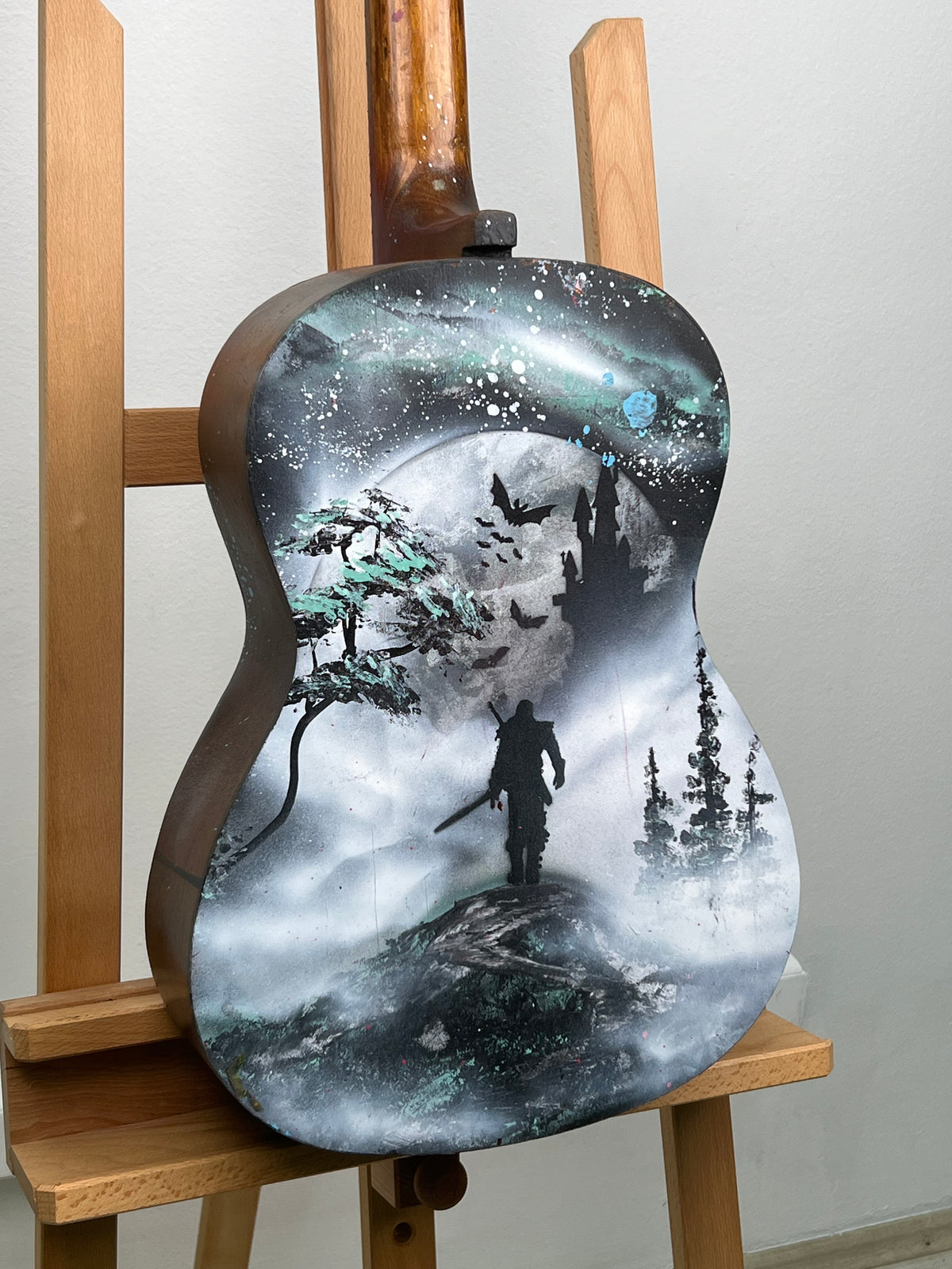Misty Ronin Atmospheric Painting on Guitar