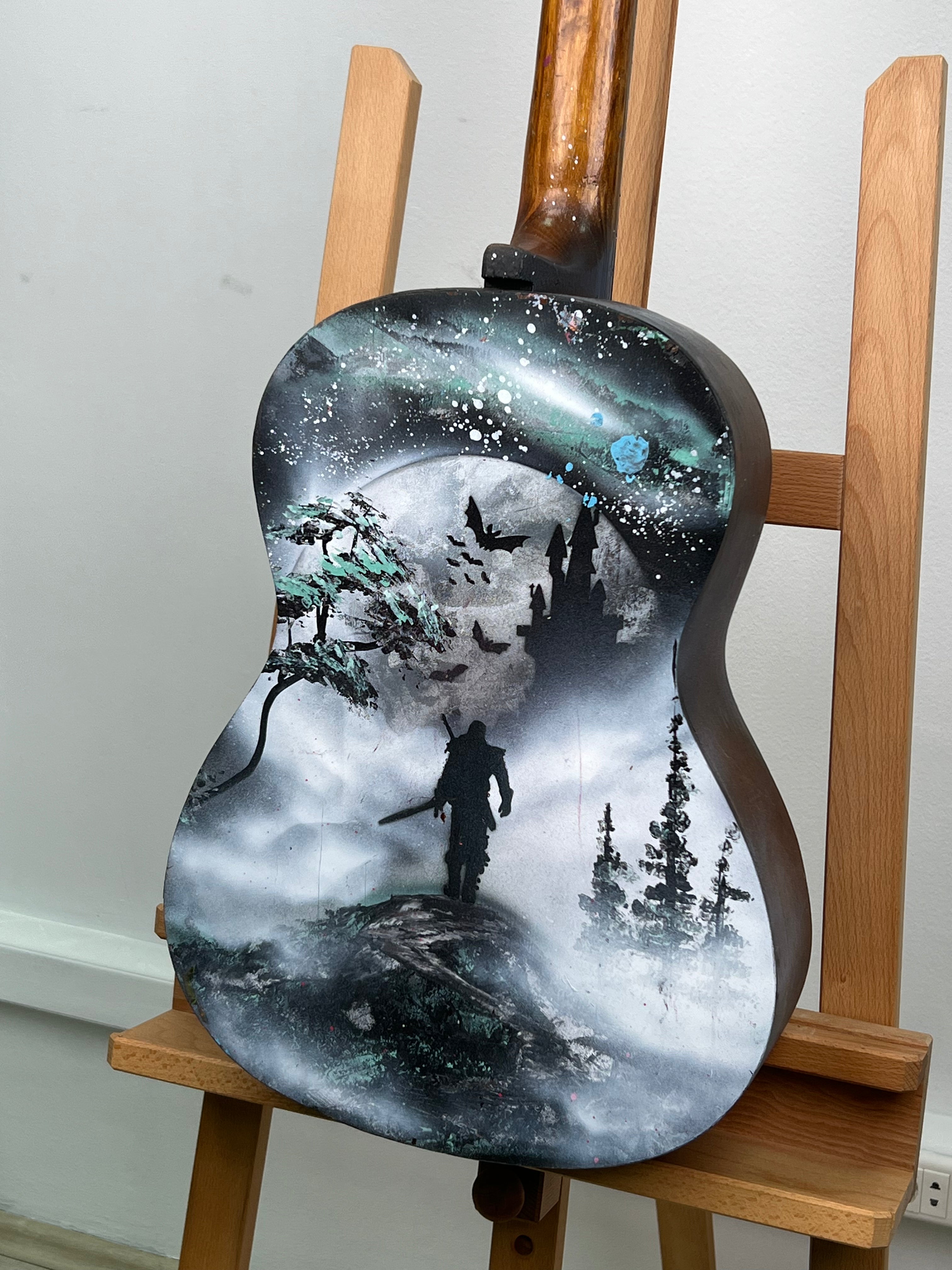 Misty Ronin Atmospheric Painting on Guitar