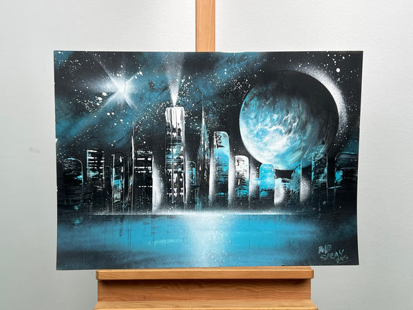 Teal Midnight Urban Landscape