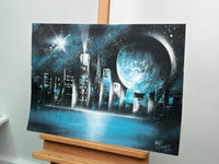 Teal Midnight Urban Landscape