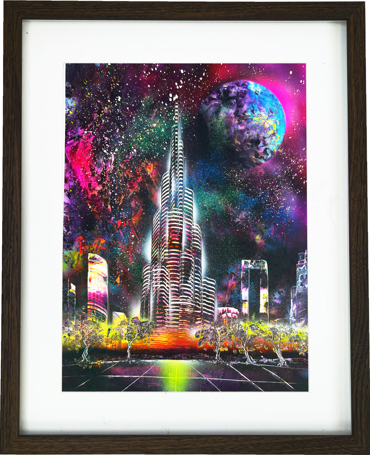 Celestial Tower – Futuristic Neon Skyscraper Painting 50x70