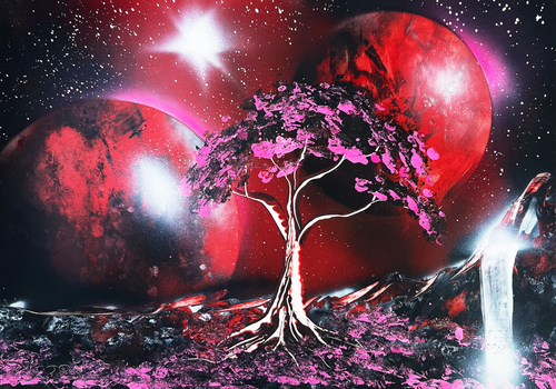 "Crimson World Bloom" - Original 35x50 [Paper]